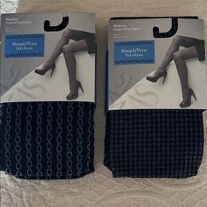 Simply Vera Vera Wang 2 pair black Patterned Tights-made in USA-New